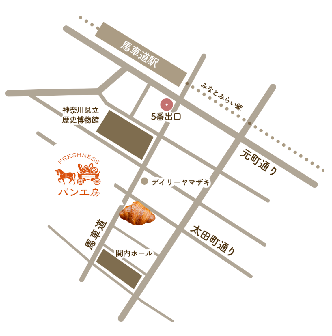 FRESHNESS パン工房 馬車道 地図